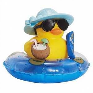 Summer Vacation Plastic Duck Figurine Cute Duck Toy with Sunglasses Sun Hat Coconut Drink Beach Desk Decor Gift