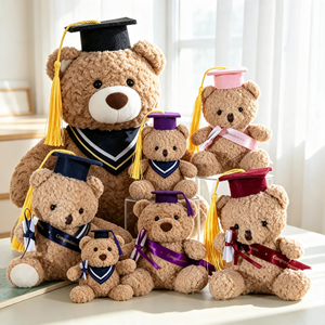 Wholesale Sitting Teddy Bear Plush with Doctoral Cap Custom Logo Soft Mini Plushie Stuffed Animal Gift Toy for Graduation Season
